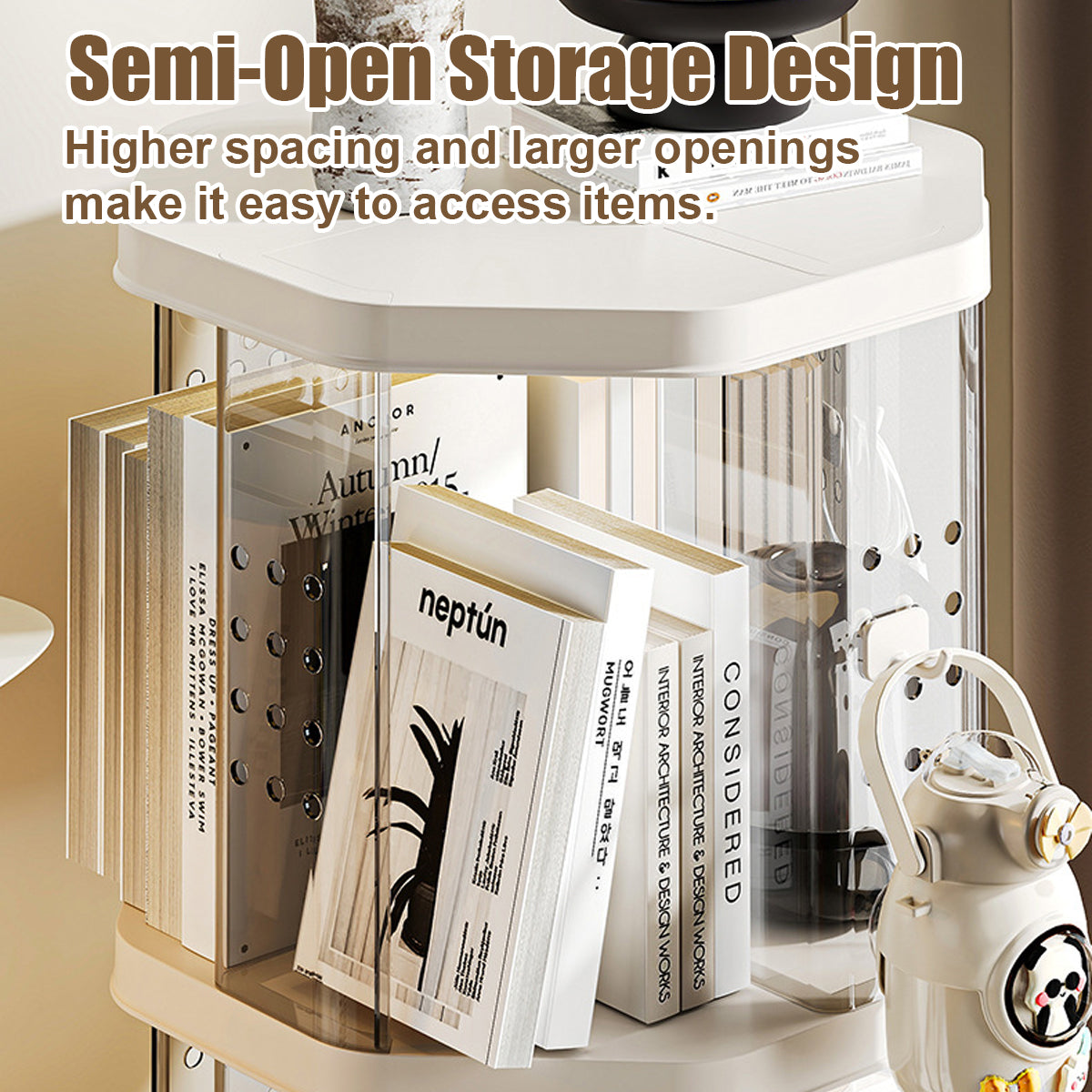 Floor Standing Rotating Bookshelf Clear Panels