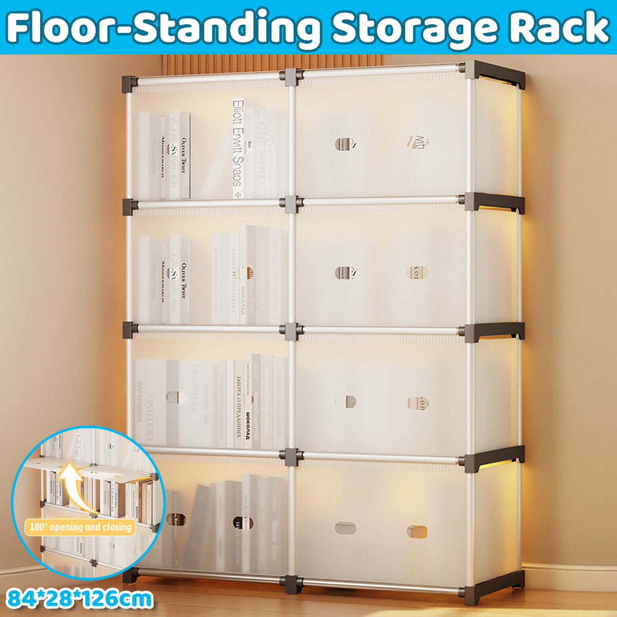 5 Tier Double Row Bookshelf Rack with Doors Storage Unit