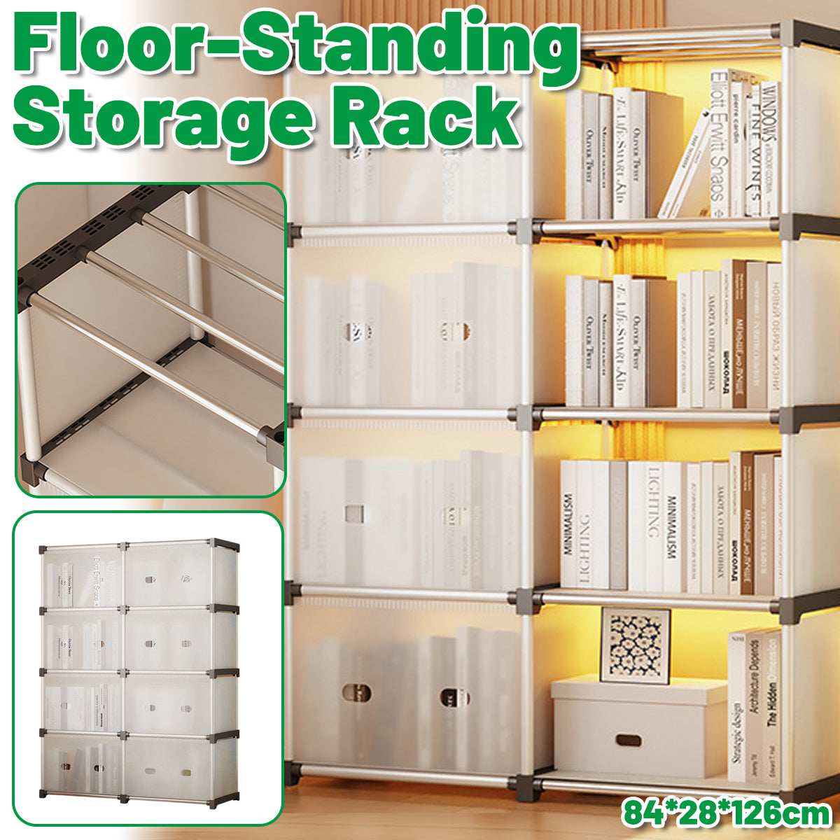 5 Tier Double Row Bookshelf Rack with Doors Storage Unit