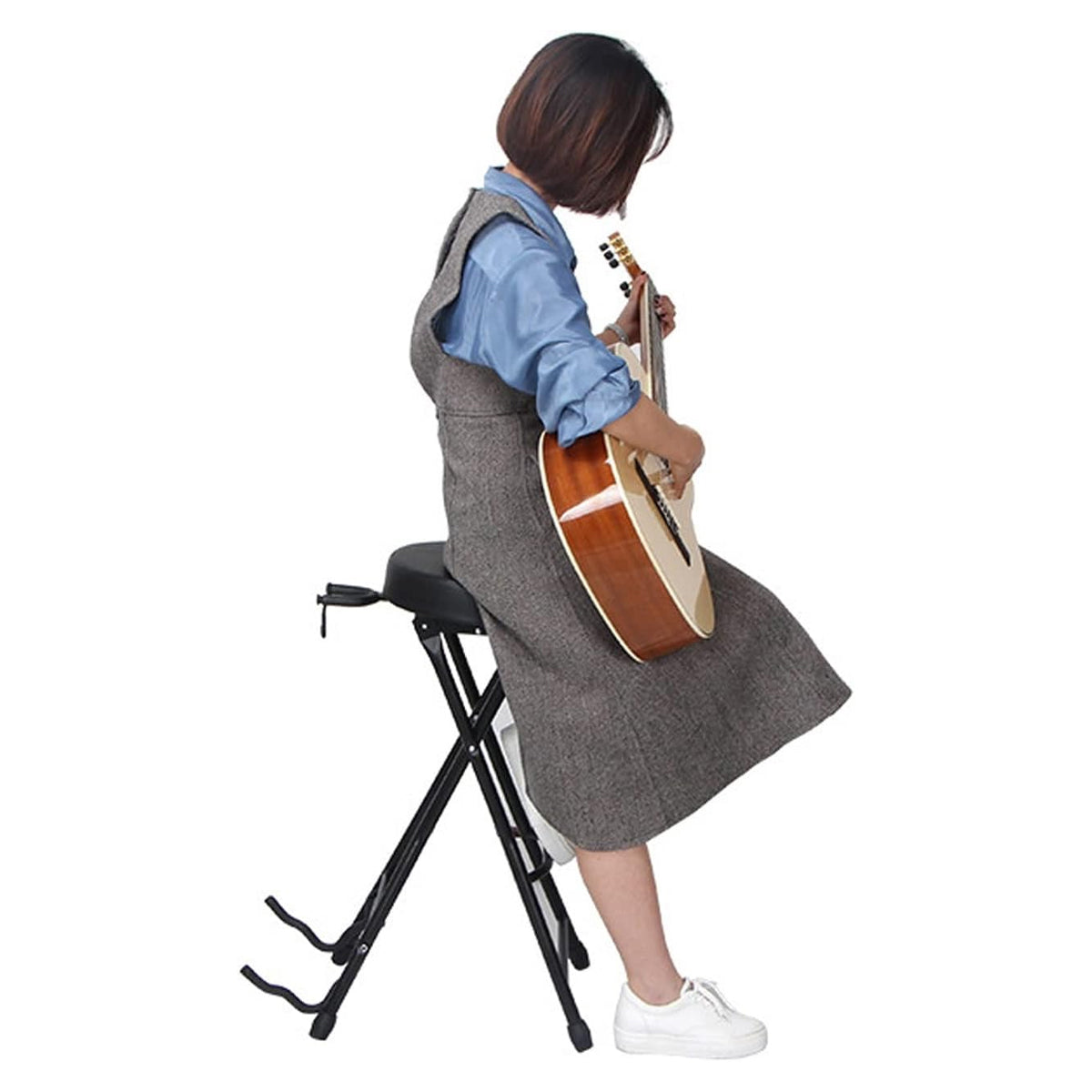 Folding Guitar Stool with Built-in Stand