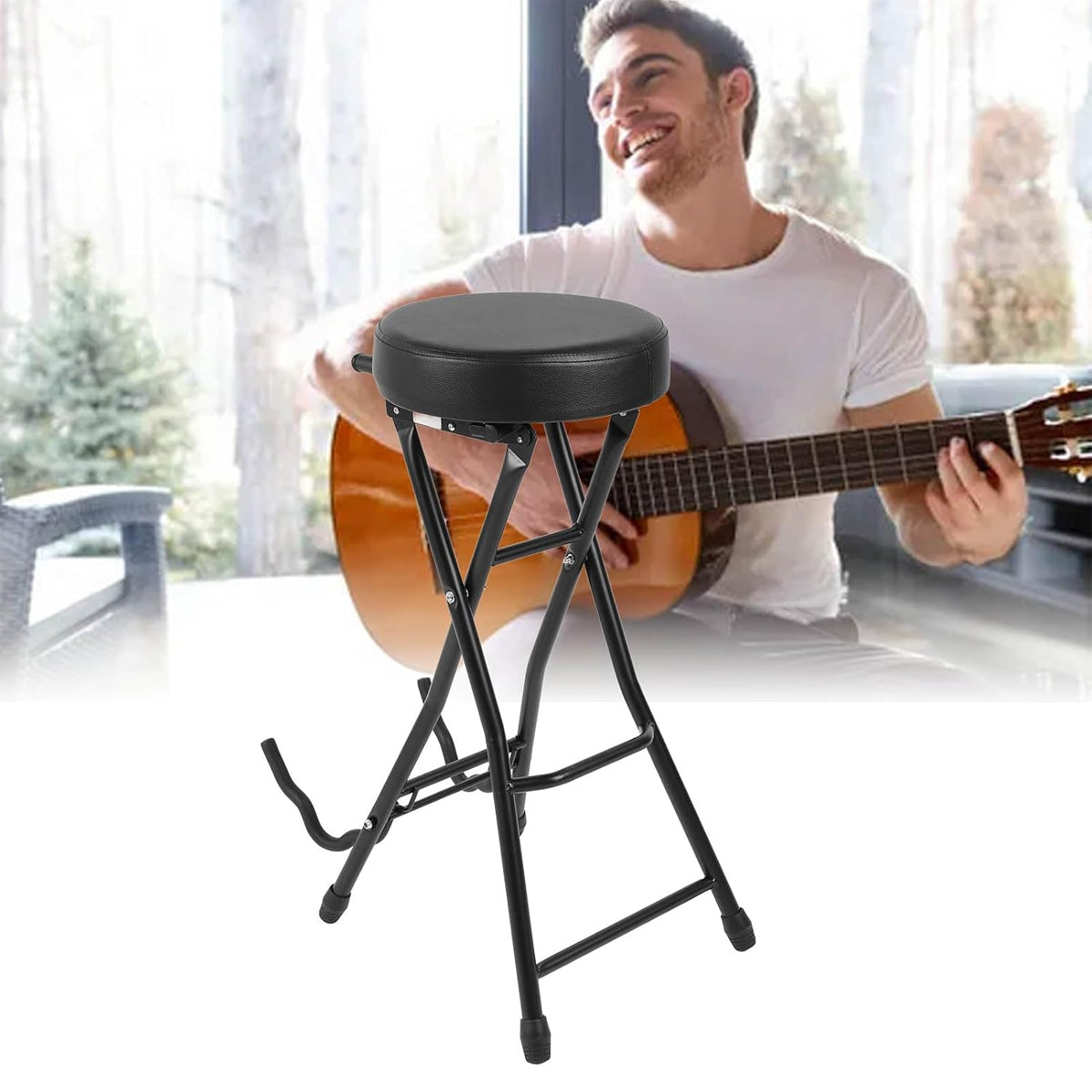 Folding Guitar Stool with Built-in Stand