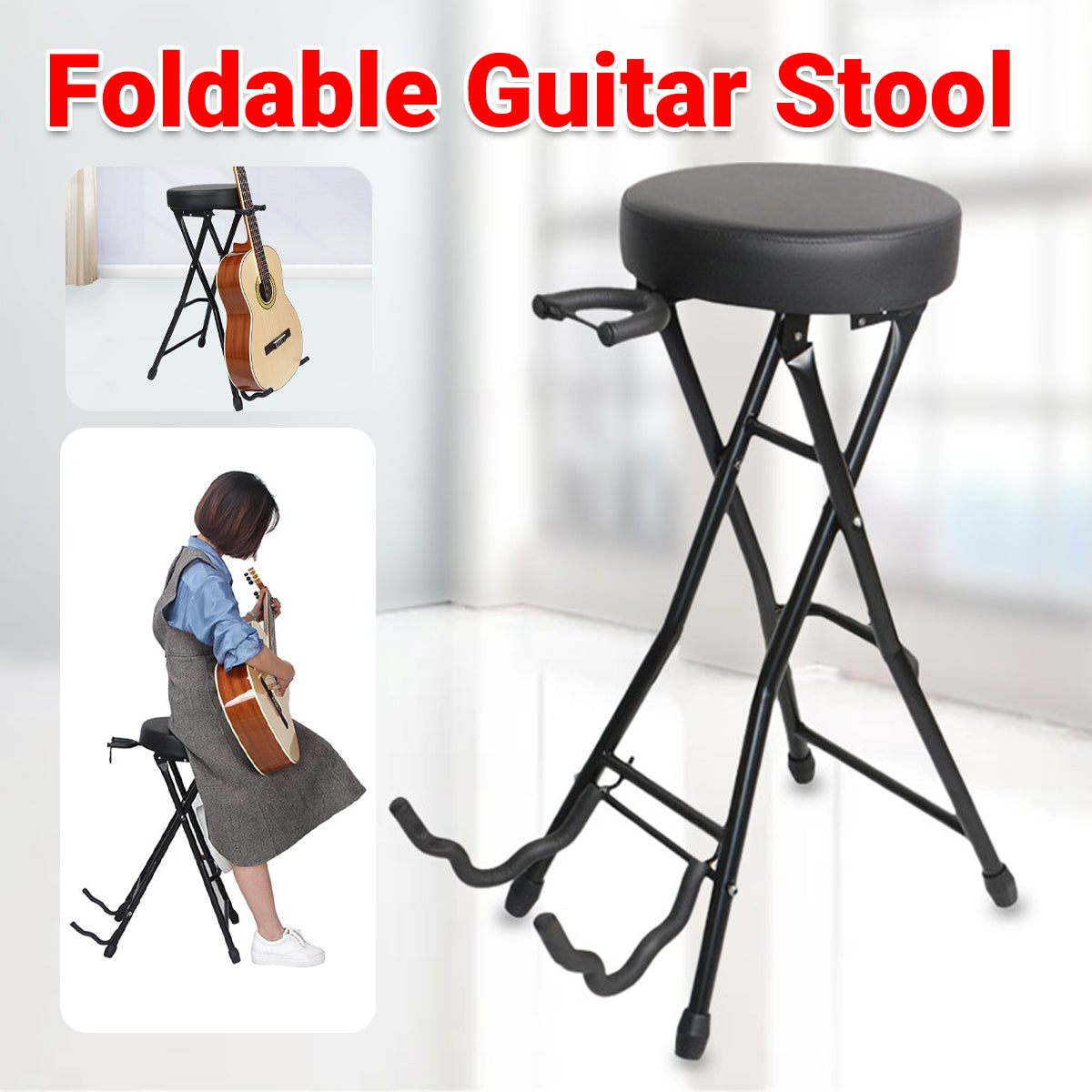 Folding Guitar Stool with Built-in Stand