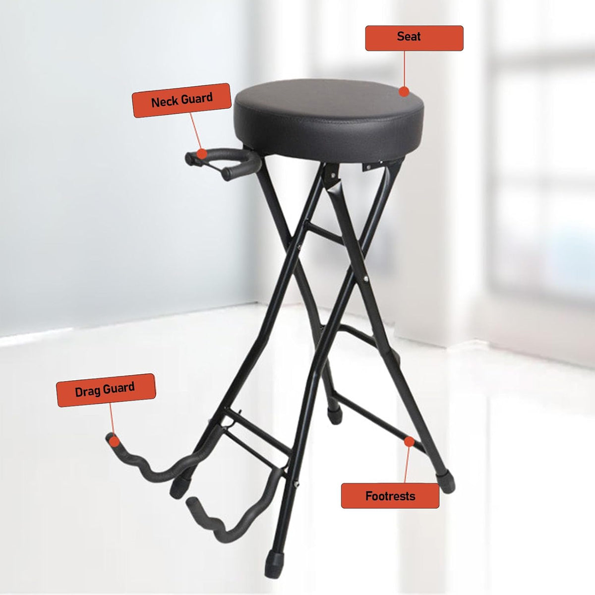 Folding Guitar Stool with Built-in Stand