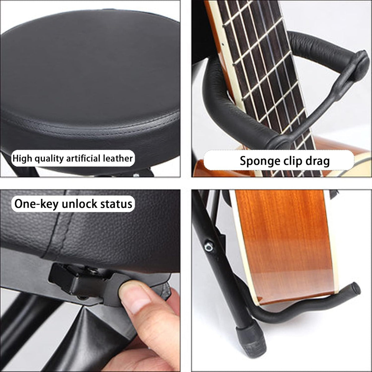 Folding Guitar Stool with Built-in Stand