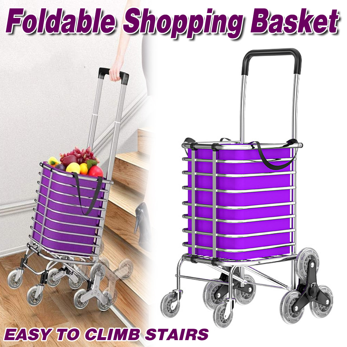 8-Wheel Folding Shopping Cart with Oxford Bag