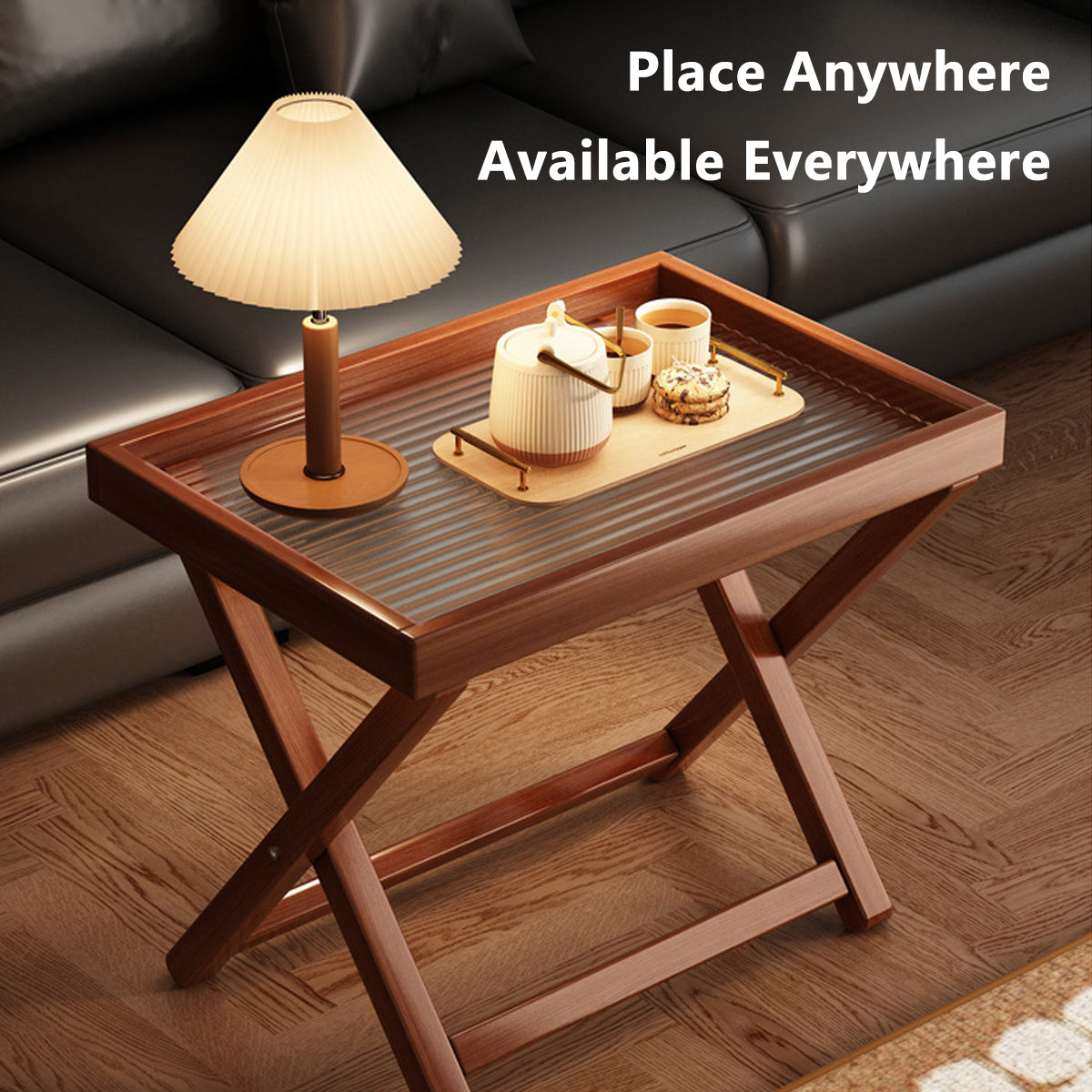 Bamboo Folding Side Table with Removable Tray Top
