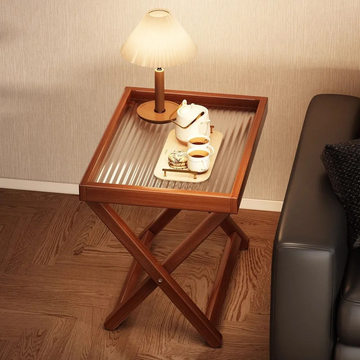 Bamboo Folding Side Table with Removable Tray Top
