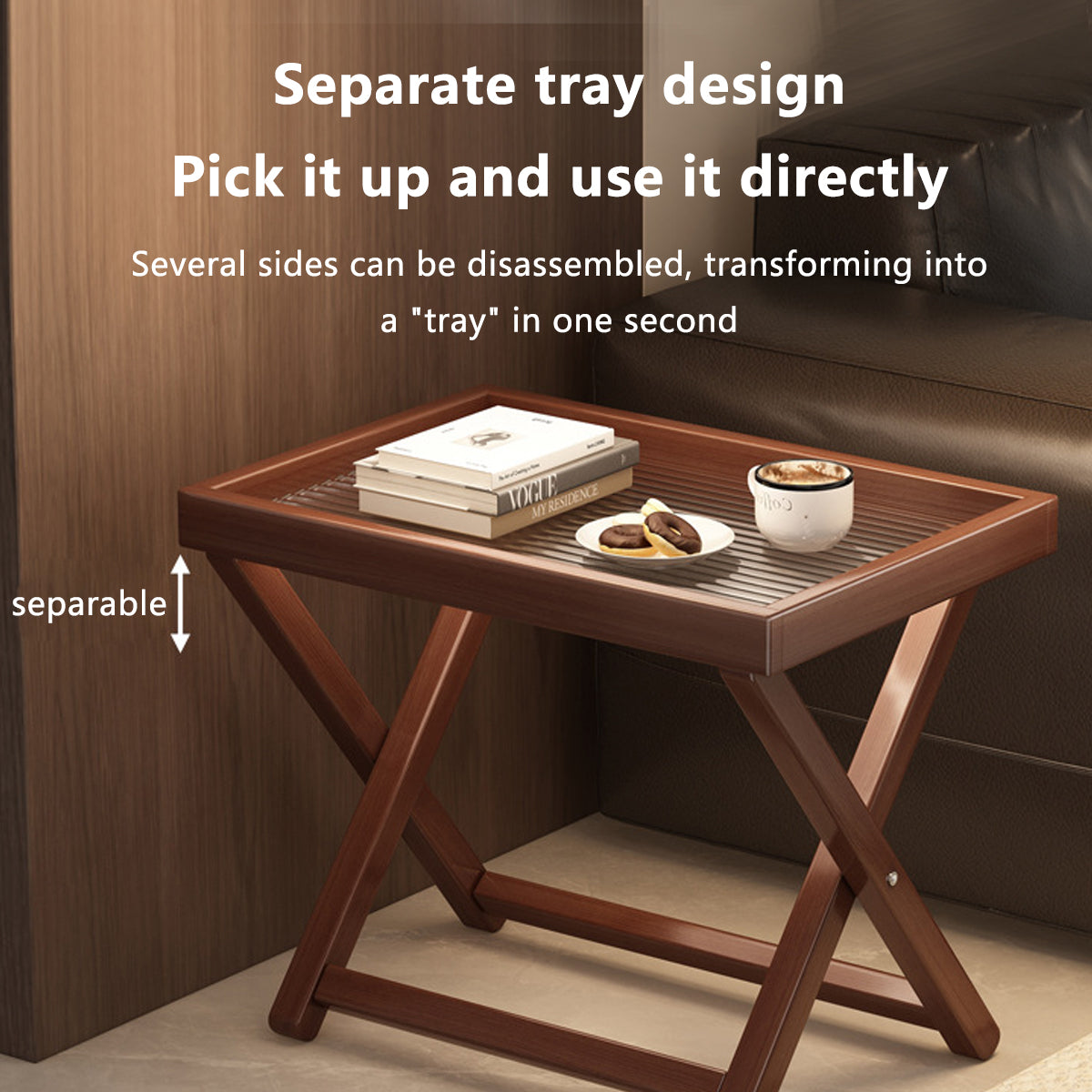 Bamboo Folding Side Table with Removable Tray Top