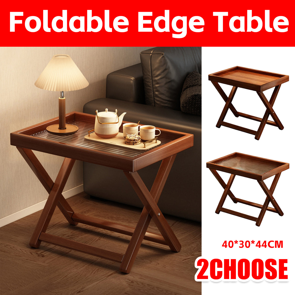 Bamboo Folding Side Table with Removable Tray Top