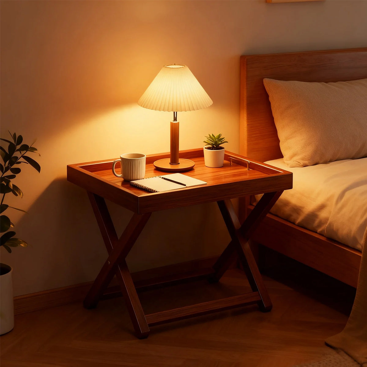 Bamboo Folding Side Table with Removable Tray Top
