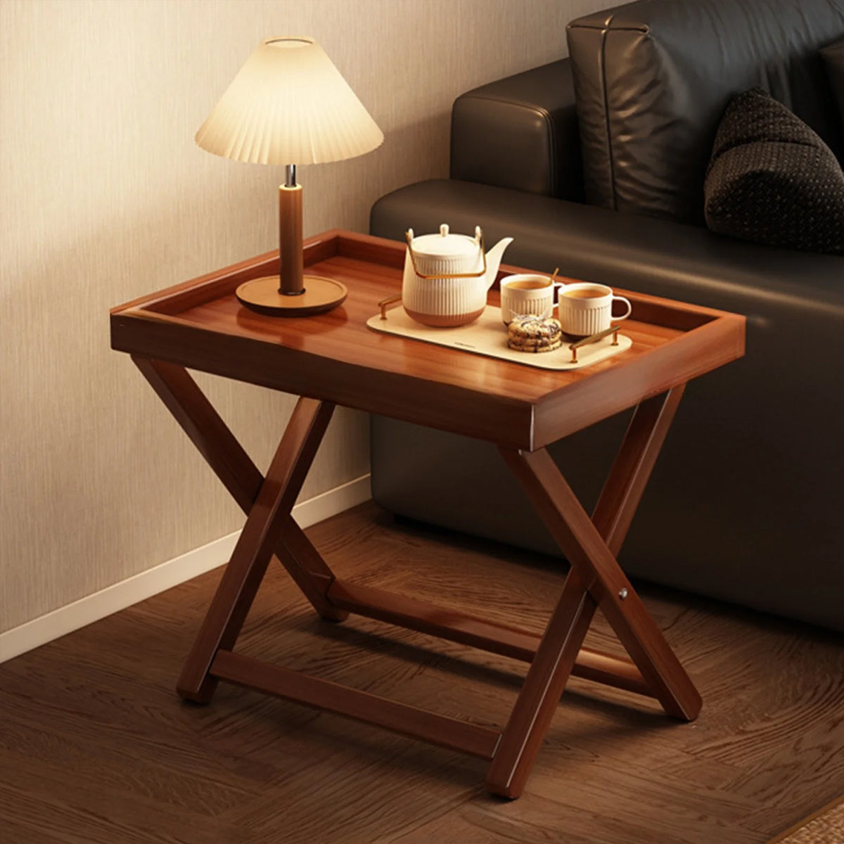 Bamboo Folding Side Table with Removable Tray Top