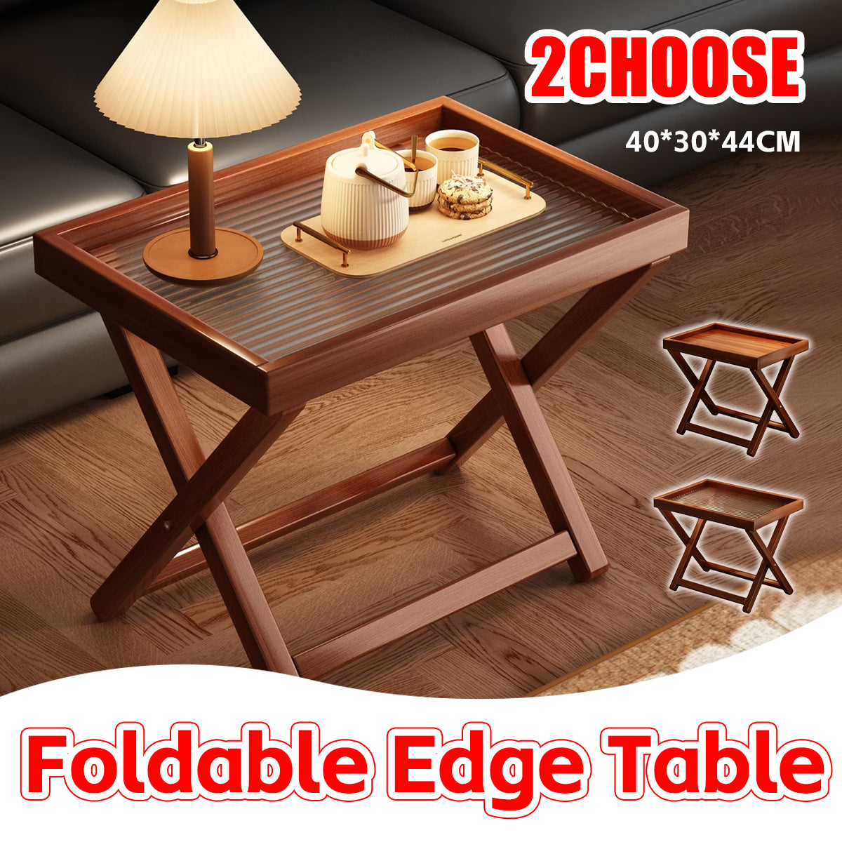 Bamboo Folding Side Table with Removable Tray Top