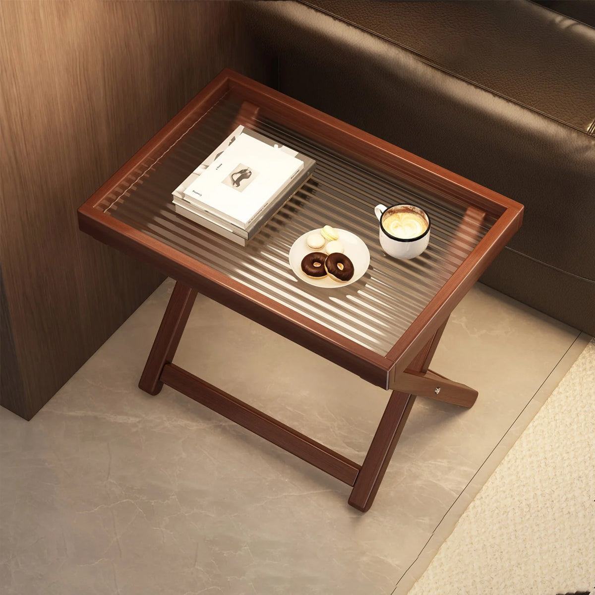 Bamboo Folding Side Table with Removable Tray Top
