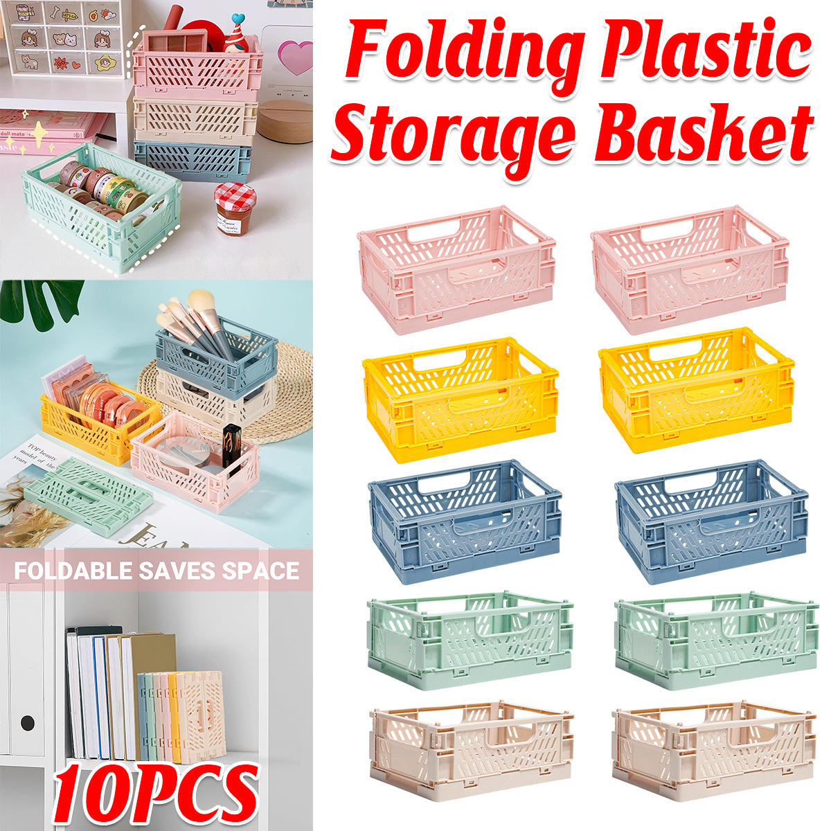 10 Pcs Foldable Desktop Storage Boxes Hollow Out PP Stackable