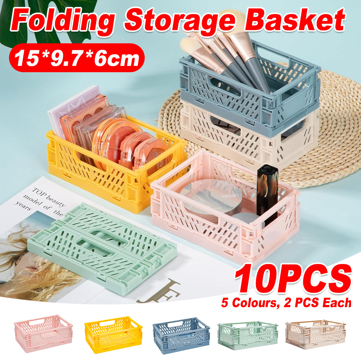 10 Pcs Foldable Desktop Storage Boxes Hollow Out PP Stackable