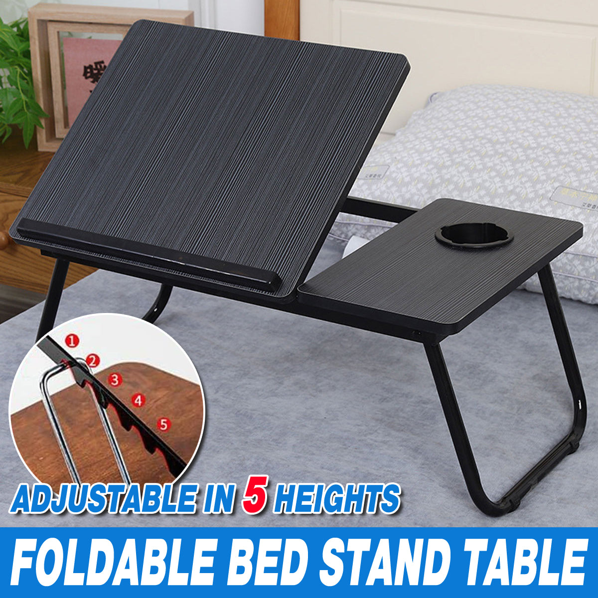 Small Foldable Bedside Table Portable Desk with Adjustable Angle
