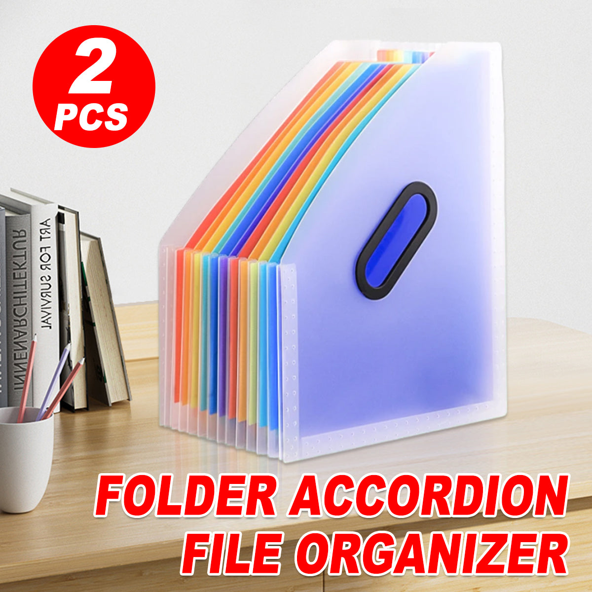 2 Pcs Stand-Up Accordion File Folder with 12 Pockets Waterproof