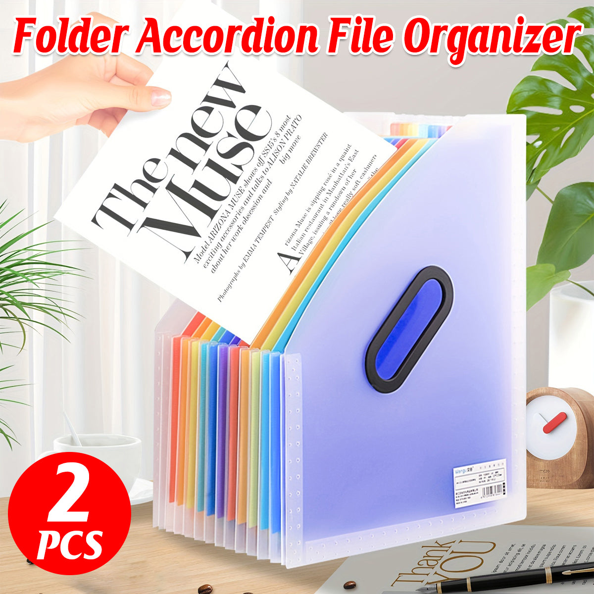 2 Pcs Stand-Up Accordion File Folder with 12 Pockets Waterproof