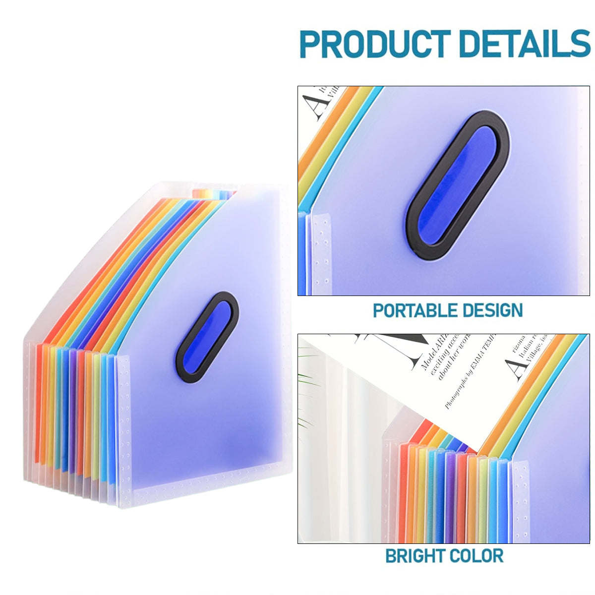 2 Pcs Stand-Up Accordion File Folder with 12 Pockets Waterproof