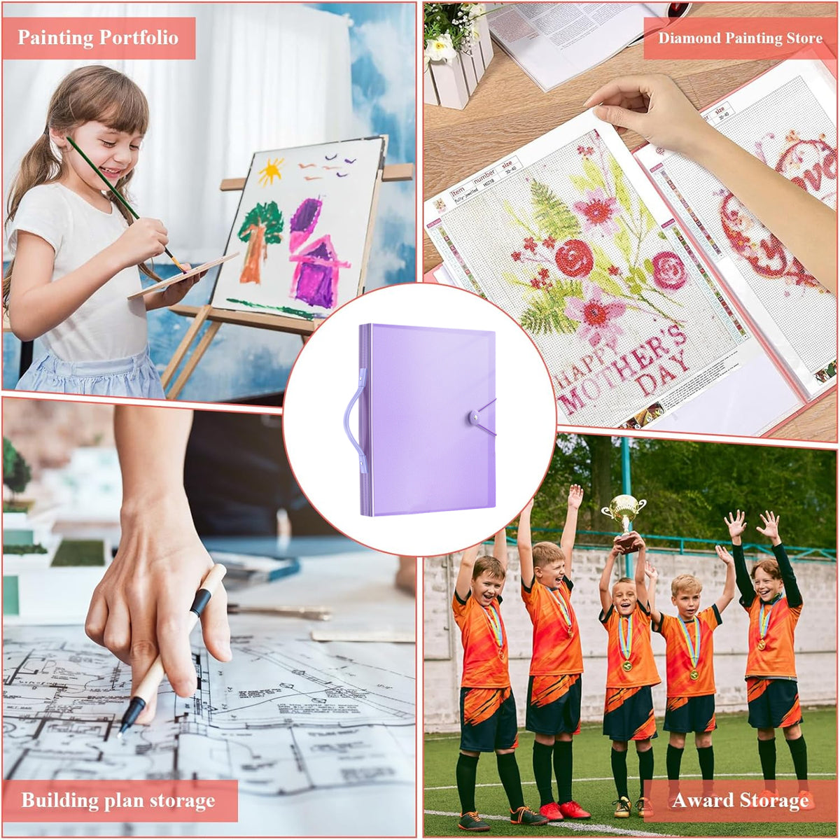 A3/8K Kids Drawing Book Storage Album with Handle 120-Sheet Capacity