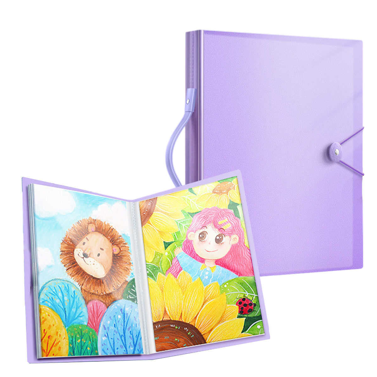 A3/8K Kids Drawing Book Storage Album with Handle 120-Sheet Capacity