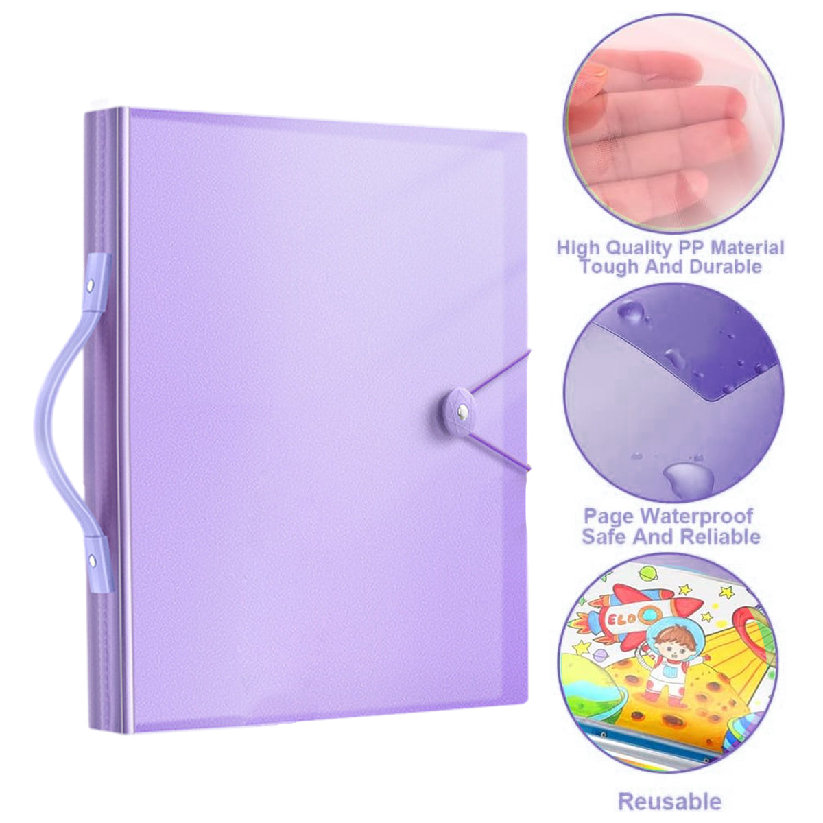 A3/8K Kids Drawing Book Storage Album with Handle 120-Sheet Capacity