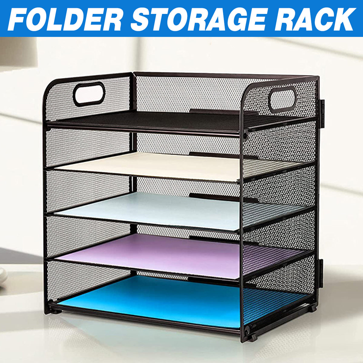 5-Tier Mesh Desk File Organizer with Handles Document Storage Rack