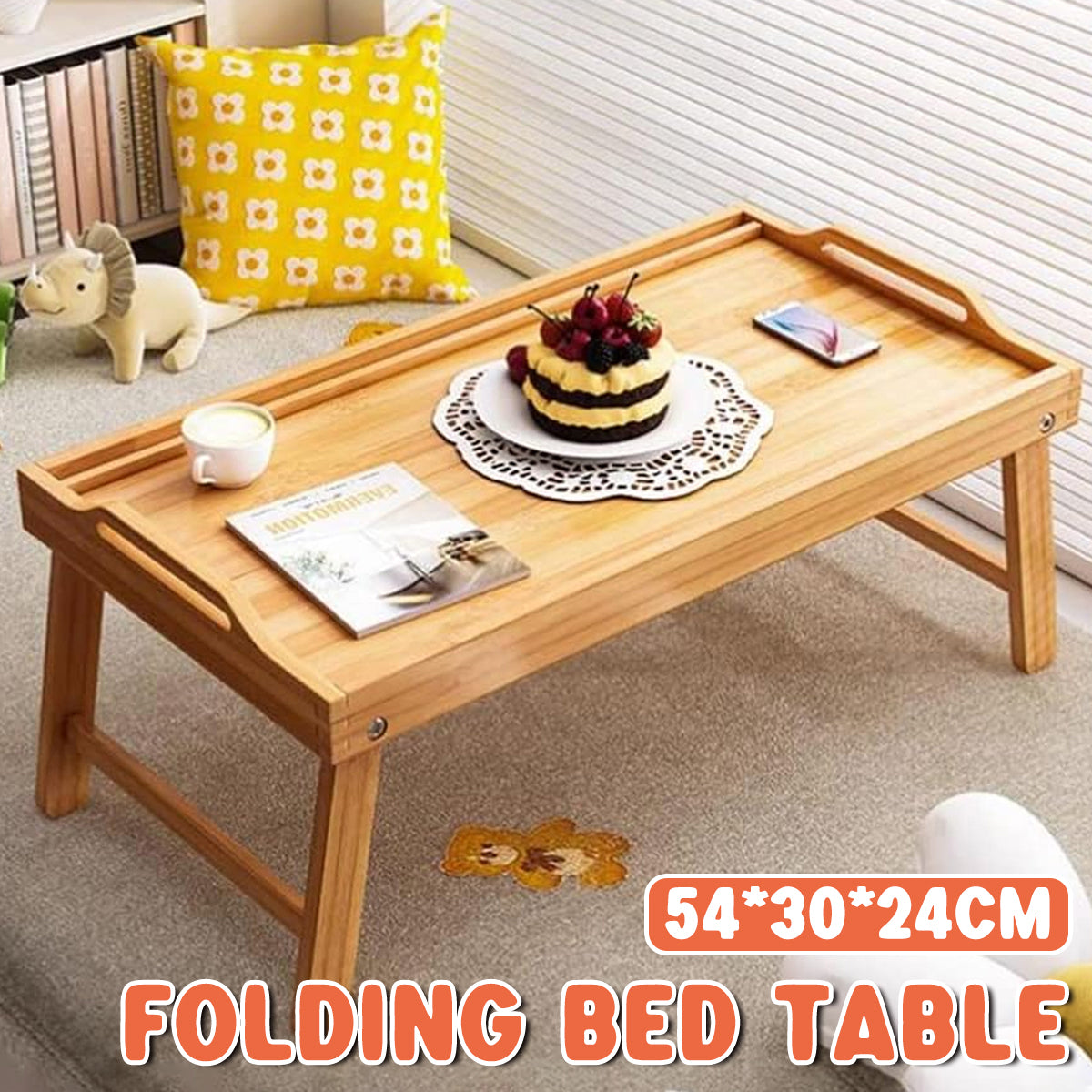 Folding Bamboo Bed Table Portable Laptop Desk with Card Slot