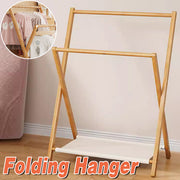 Foldable Bamboo Clothes Rack with Fabric Shelf