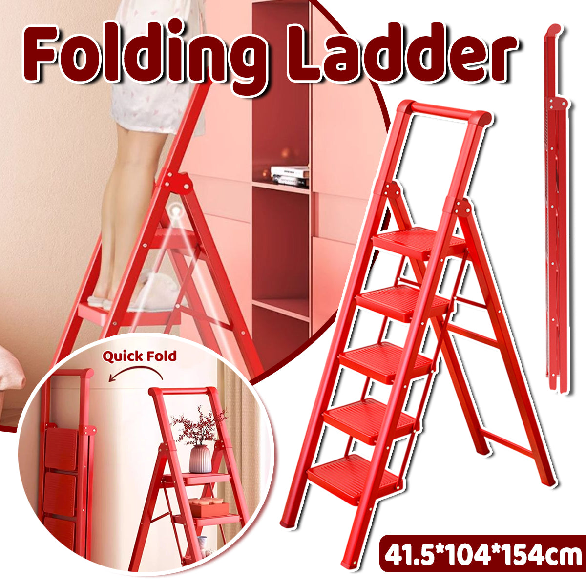 5 Step Carbon Steel Folding Ladder for Home and Garage Use