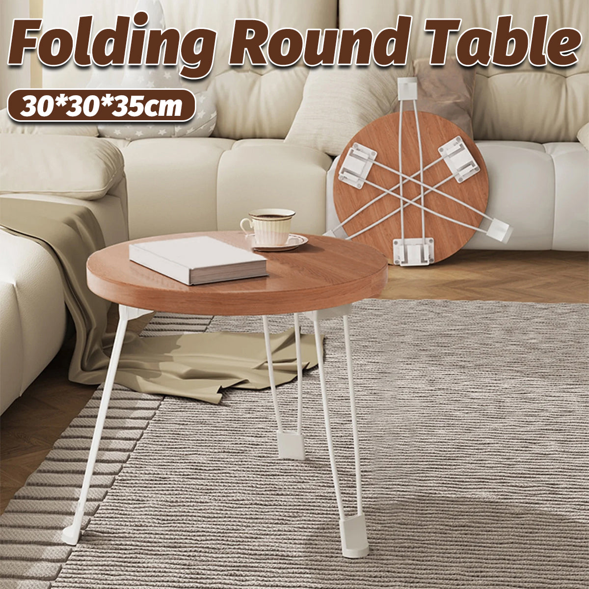 Folding Small Round Table with Steel Legs and Compact Design