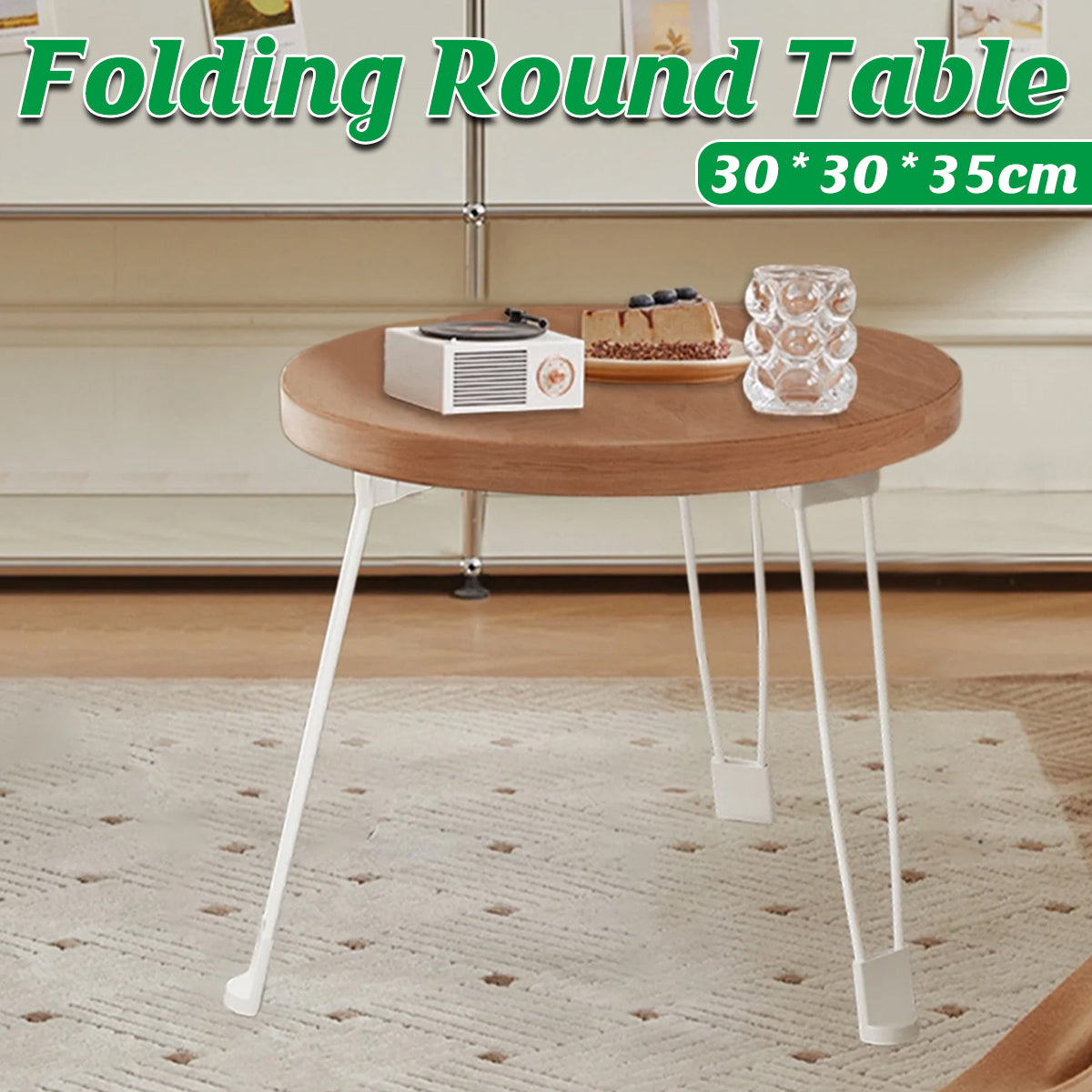 Folding Small Round Table with Steel Legs and Compact Design