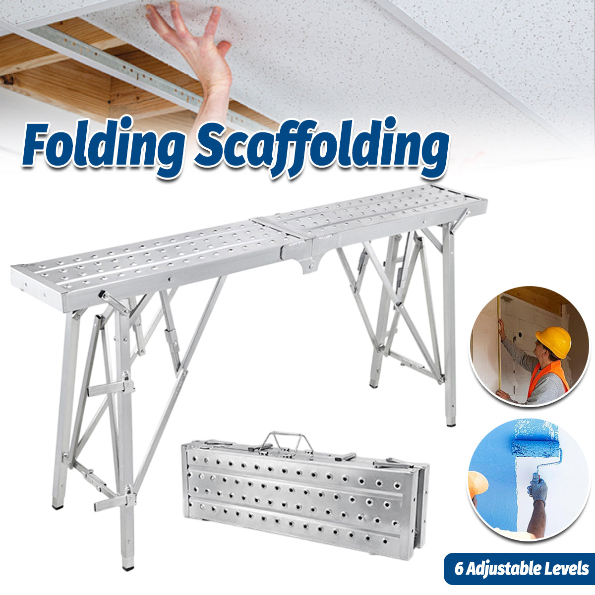 Folding Scaffolding Platform Adjustable Steel 150kg Capacity