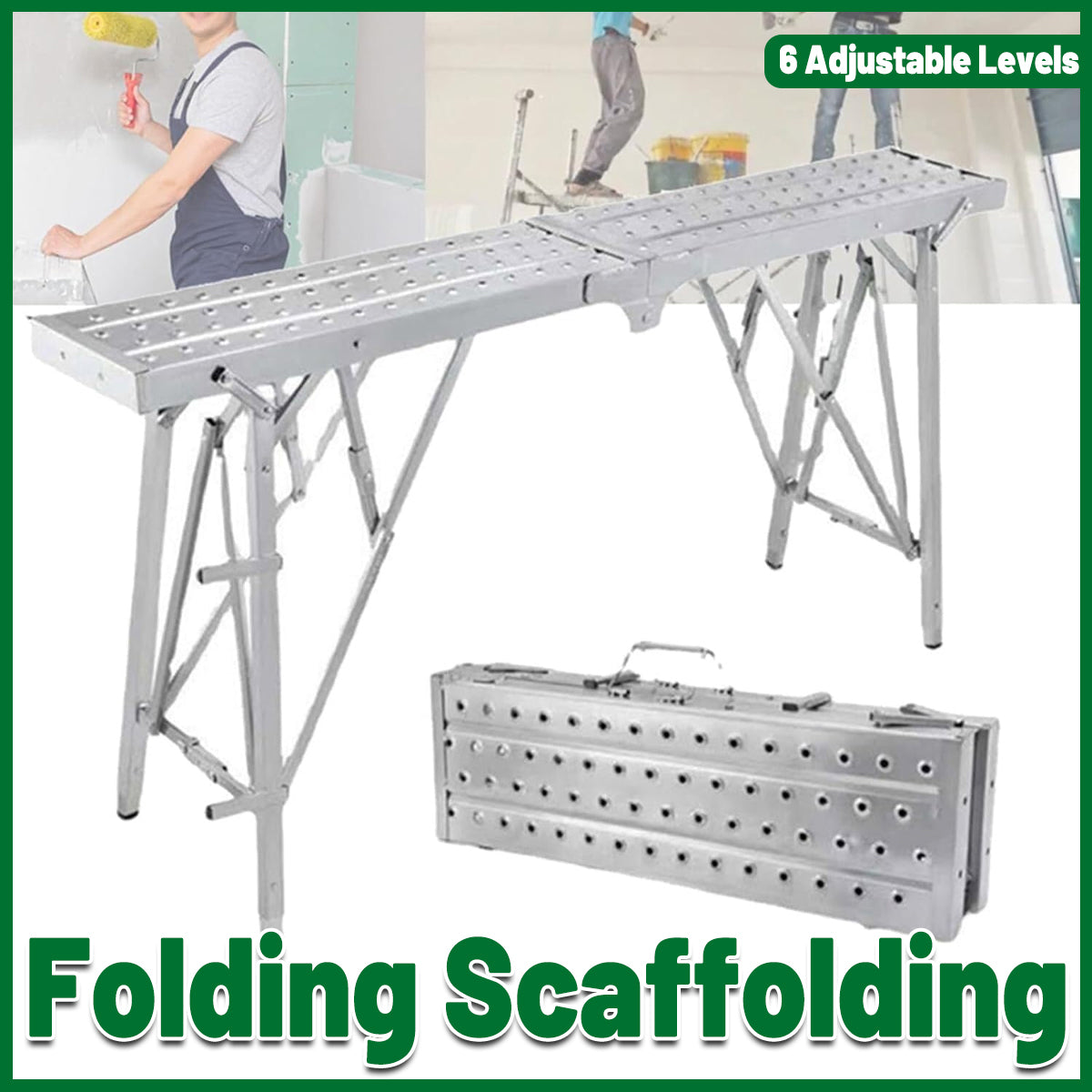Folding Scaffolding Platform Adjustable Steel 150kg Capacity