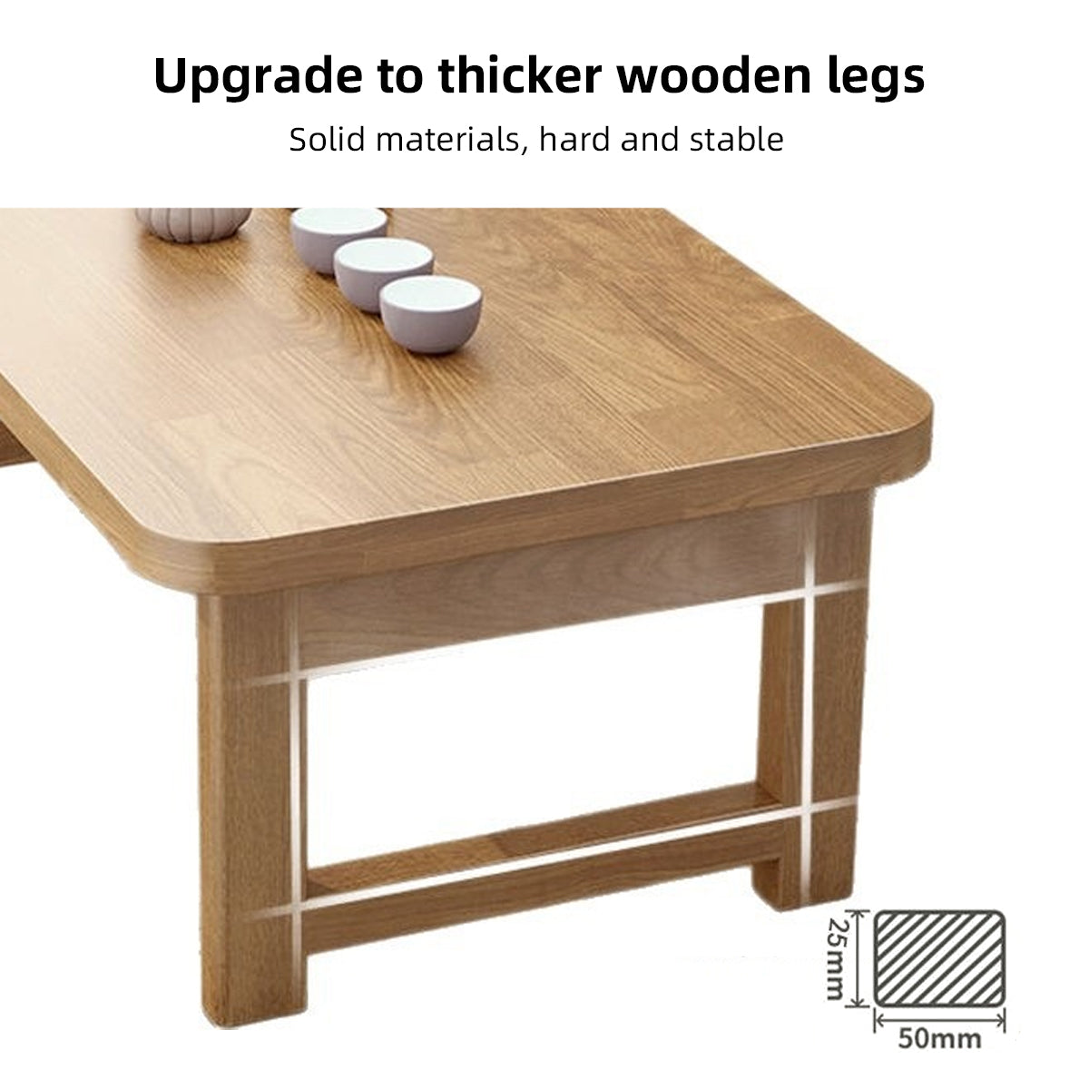Foldable Solid Wood Low Table with Compact Space-Saving Design