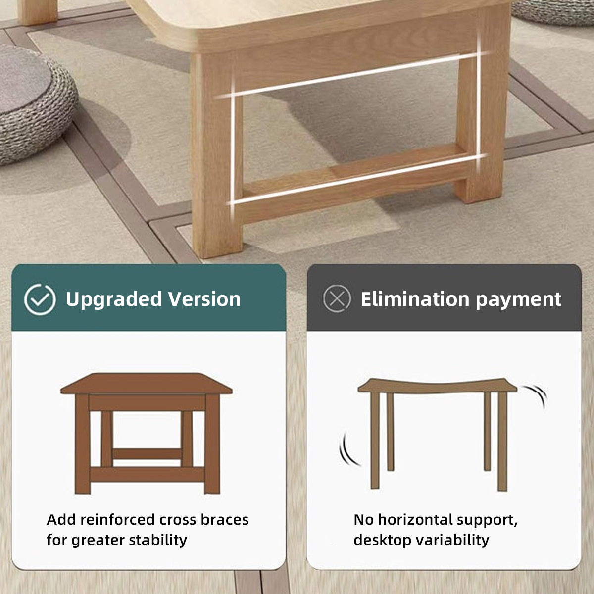 Foldable Solid Wood Low Table with Compact Space-Saving Design