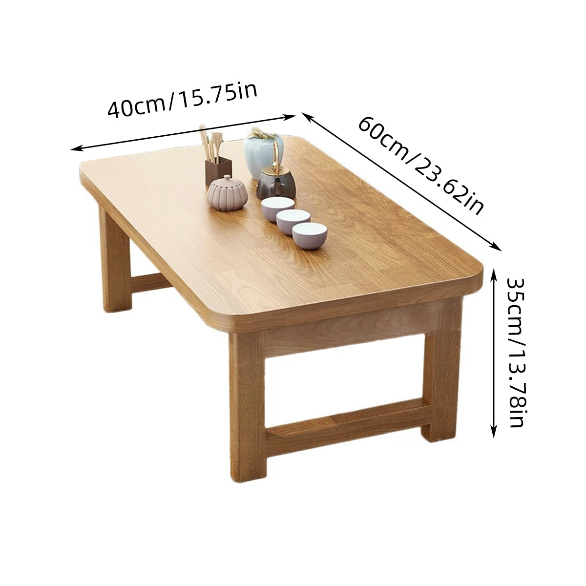 Foldable Solid Wood Low Table with Compact Space-Saving Design