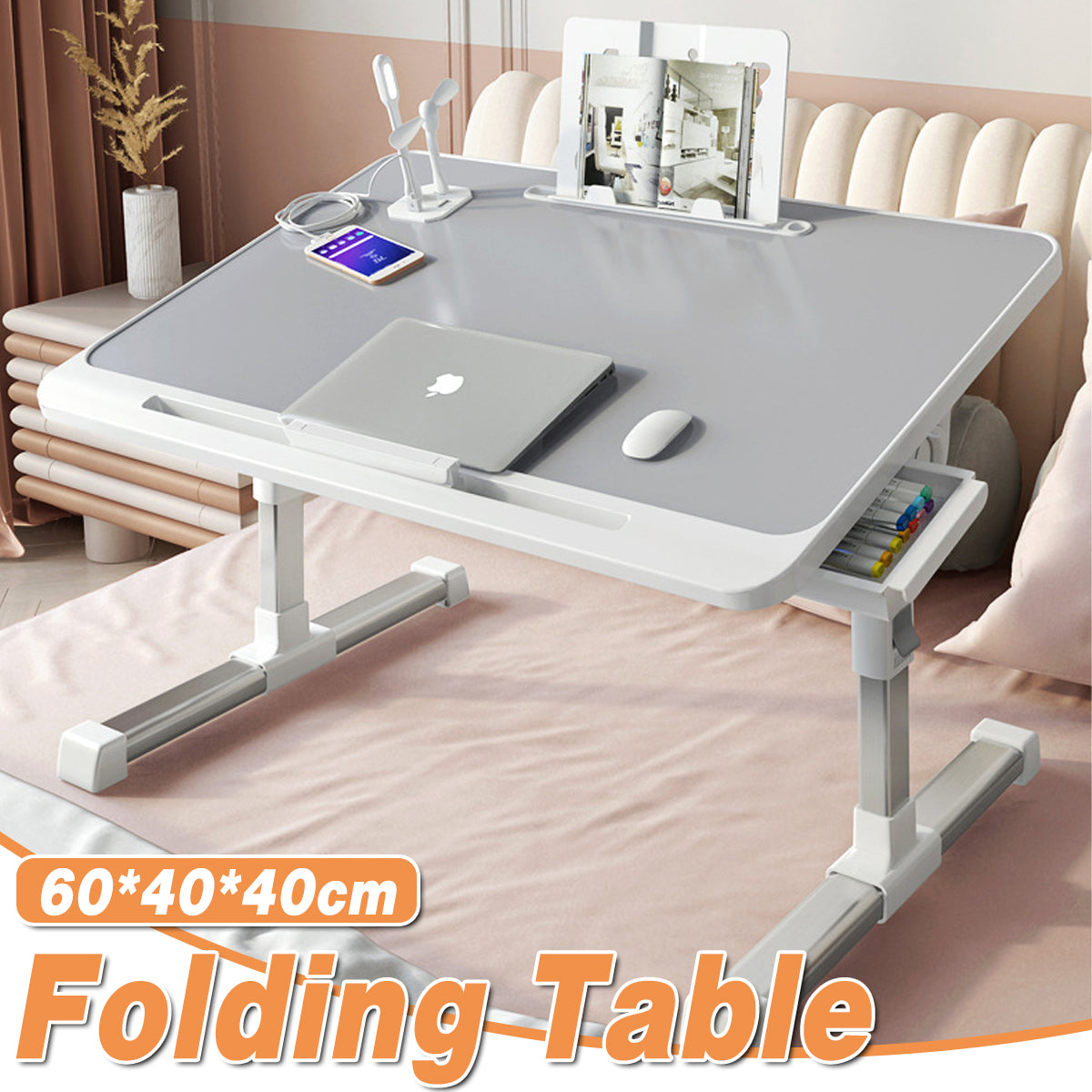 Laptop Bed Tray Desk Adjustable with USB Port for Work and Study