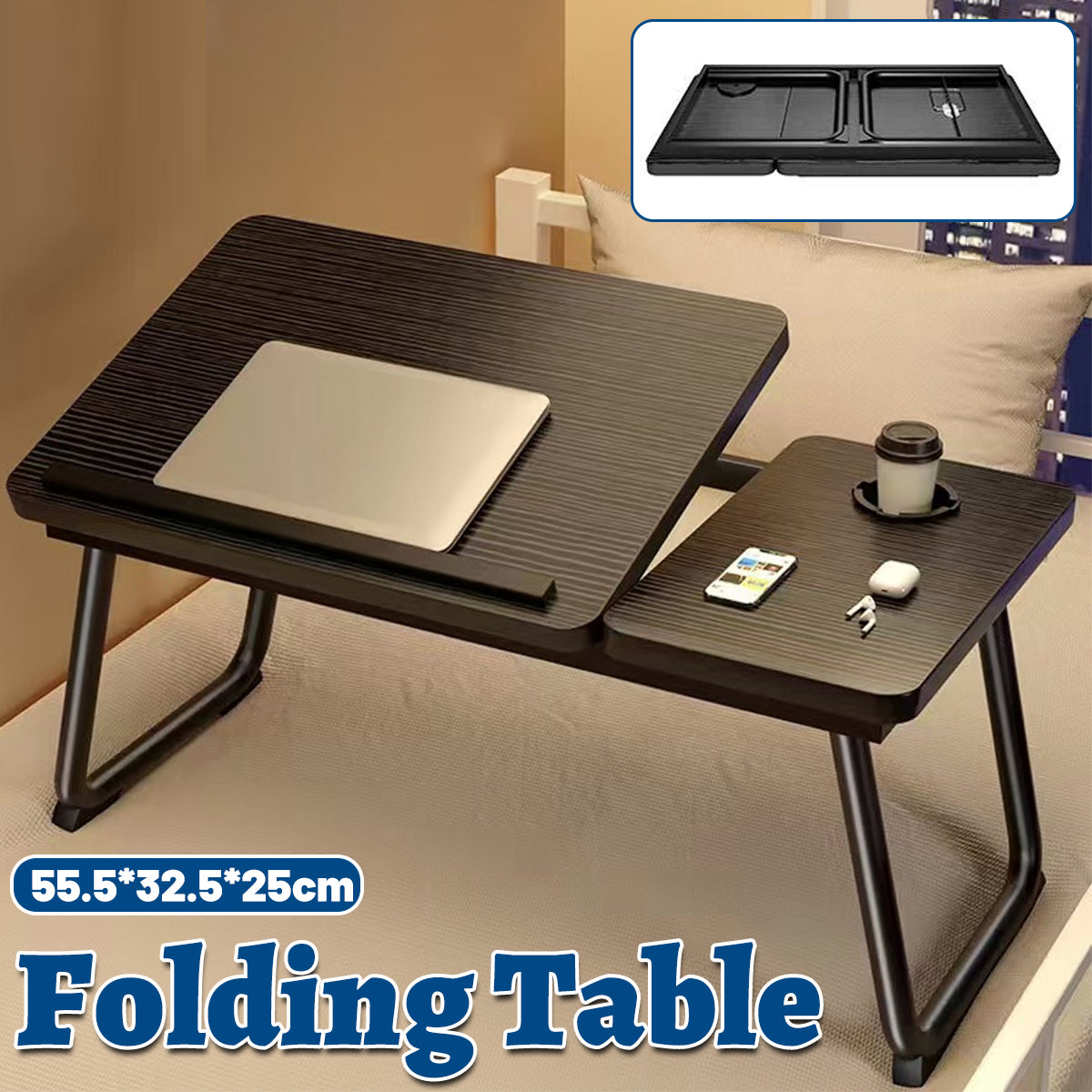 Bedside Table with Folding Tilting Desktop for Home Study