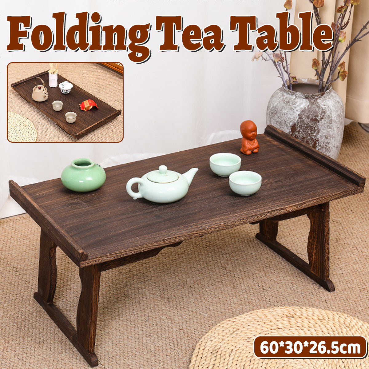Wooden Foldable Chinese Style Tea Table Space Saving Design
