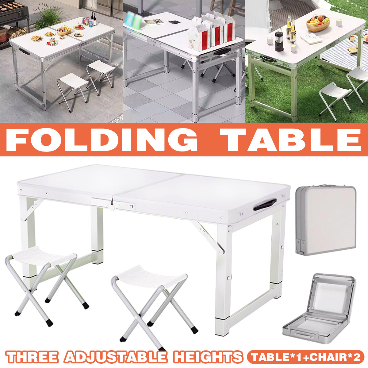 Folding Aluminium Picnic Table Set with 2 Stools