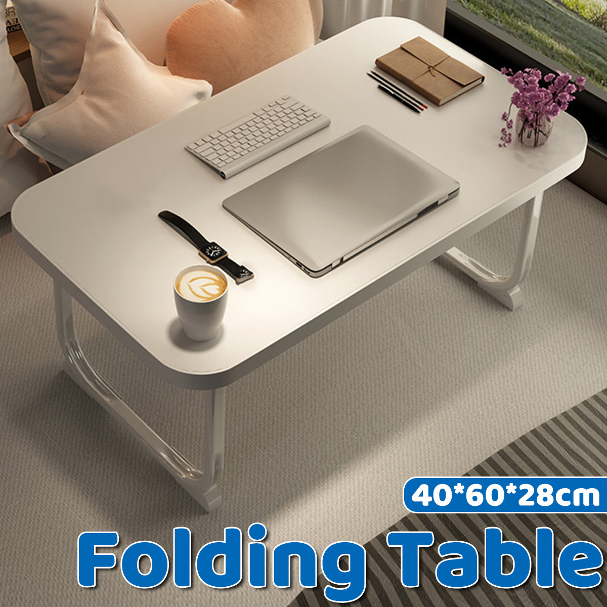 Folding Bed Desk with Retractable Legs for Study and Dorm Use