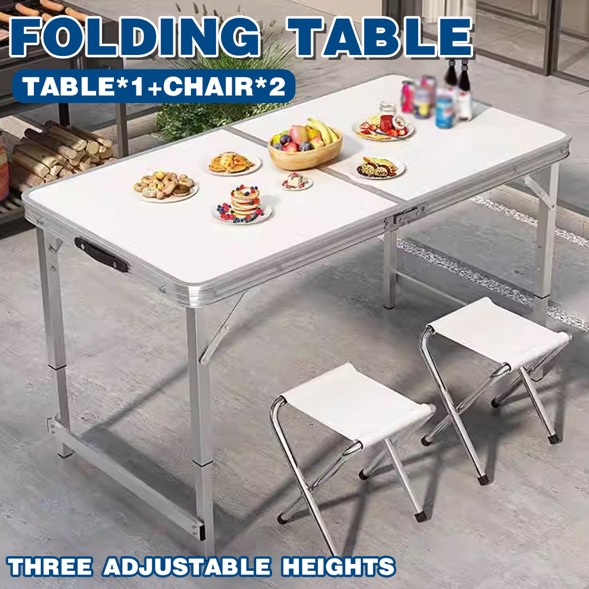 Folding Aluminium Picnic Table Set with 2 Stools