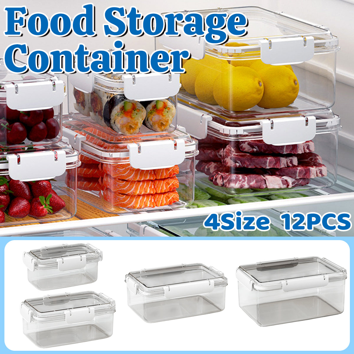 12pcs Airtight Food Storage Containers 4 Sizes