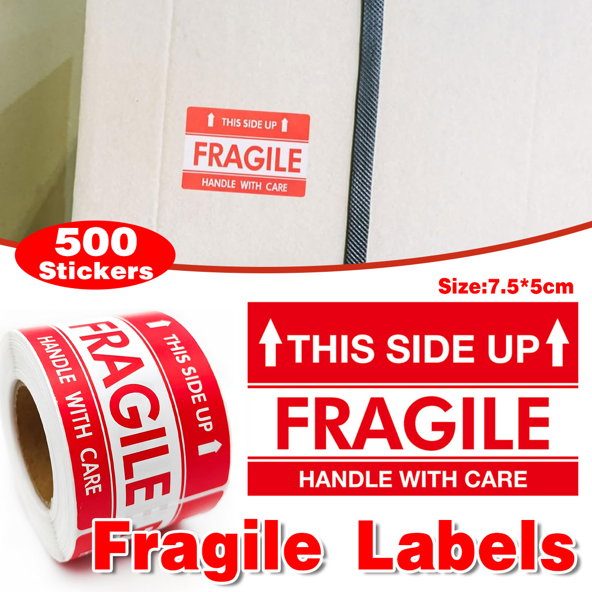500PCS Fragile Stickers Careful Shipping Labels for Packaging Protection Roll