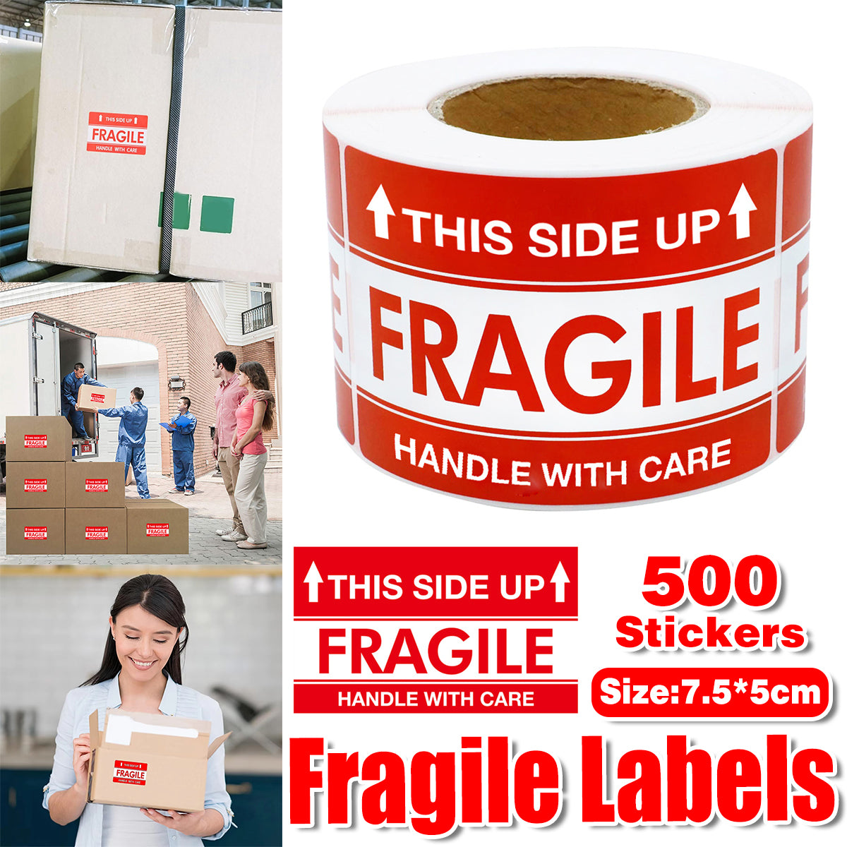 500PCS Fragile Stickers Careful Shipping Labels for Packaging Protection Roll