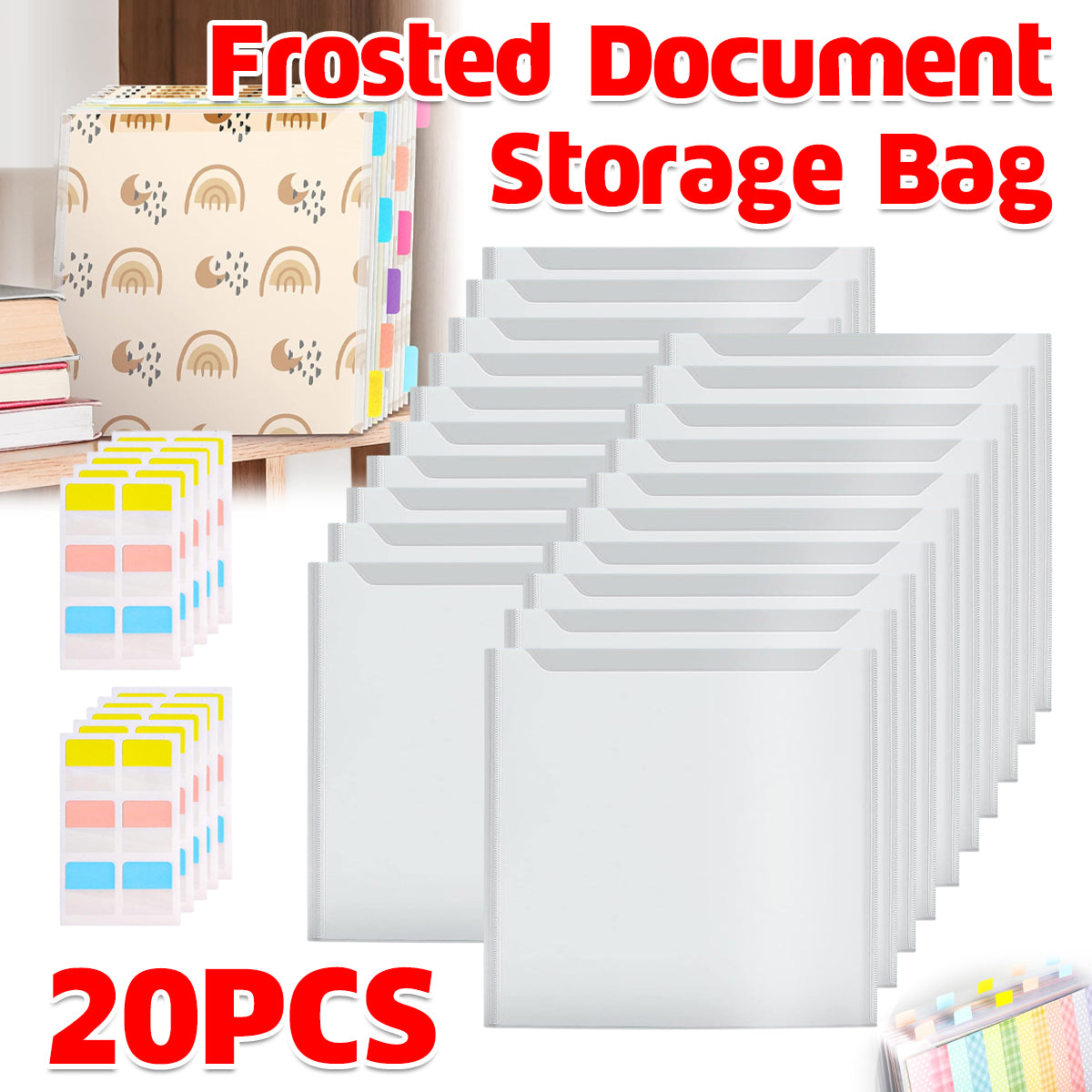 20 Pcs Frosted Document Storage Bags Waterproof with Labels