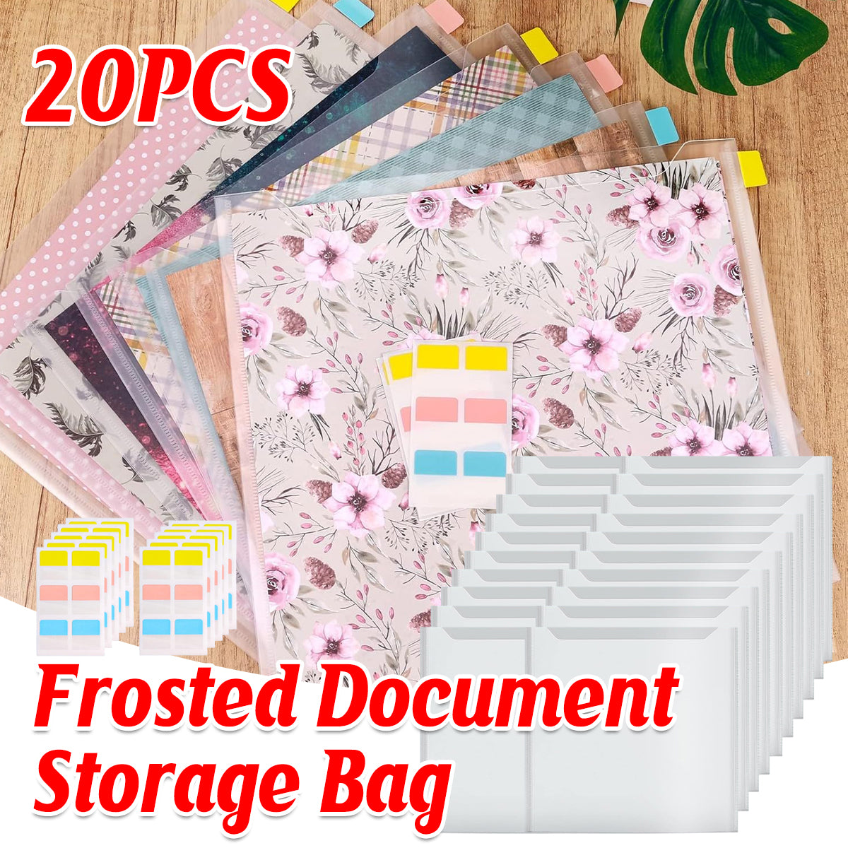 20 Pcs Frosted Document Storage Bags Waterproof with Labels