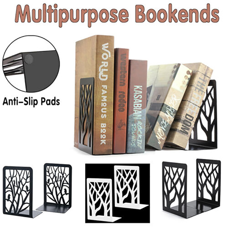 1 Pair Metal Bookends with Non-Slip Base and Tree Design