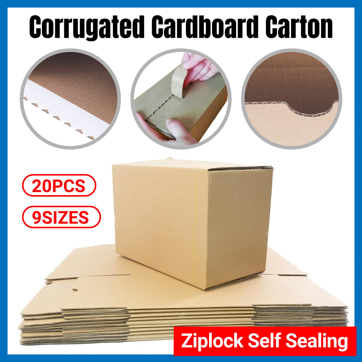 20 Pcs Zipper Carton Boxes Corrugated Cardboard Boxes for Storage Packing